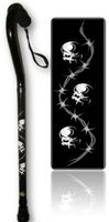 Walking Cane Offset Foam Handle Aluminum Adjustable Cool Skulls with Barbed Wire Design Men or Women