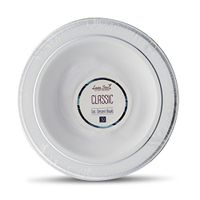 [10 Count - 5 Oz Bowls] Laura Stein Designer Tableware Premium Heavyweight Plastic White Dessert Bowl with Silver Border, Party & Wedding Plate Classic Series Disposable Dishes