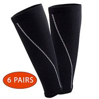 Compression Leg Sleeves – Calf Sleeves to Relieve Shin Splints, Shin Sleeve, Footless Compression Socks - Great for Running, Cycling, Traveling (6 Pairs - Black-Stripe, L/XL)