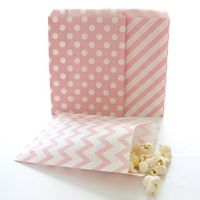 Pink Paper Bags, Wedding Candy Buffet Bags, Mini Treat Bags, Food Gift Bag, 75 Pack - Pink Striped, Polka Dot & Chevron Bags