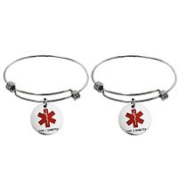 Comfybuy 2pcs Stainless Steel Diabetes Medical Alert ID Bracelet Set Adjustable Cuff Bangle for Men Women
