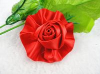 14 Pcs Satin The Ribbon Round Rose Flowers with The Appliques Craft DIY Wedding (Red)