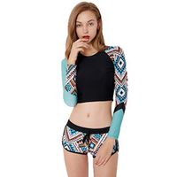 Meidexian888 Surfing Swimsuit Set,Long Sleeve Rash guards Crop Top+Shorts Set Surfing Swimsuit Bathing Suit For Women (Multicolor, S)