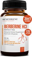 Premium Berberine HCL 500mg - Perfect Trio Complex with Non-GMO Jiaogulan Plus Quercetin, Support Blood Sugar Health & Glucose Metabolism, Immune, Cardiovascular, Gastrointestinal Function Supplements