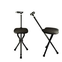 HXZXH Canes Stool for Men and Women Fashionable Collapsible Walking Cane with Seat Attached Three Tips Prongs Heavy Duty Adjustable Folding Light Weight with Lights and T Handle Aluminum (Black)