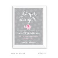 Andaz Press Girl Elephant Baby Shower Collection, Games, Activities, Decorations, Diaper Thoughts Party Sign, 8.5x11-inch, 1-Pack
