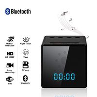 MINGYY HD Wireless WiFi Clock Camera Hidden Motion Detection Cam Night Vision Camera for Home Security SD Card Monitor Camcorder 12/24 Alarm Clock Music Player Bluetooth Speaker Cameras