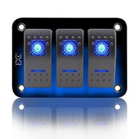 FXC Rocker Switch Aluminum Panel 3 Gang Toggle Switches Dash 5 Pin ON/Off 2 LED Backlit for Boat Car Marine Blue