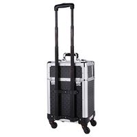 LYNNYX Aluminum Alloy Pull Rod First Aid Kit,Large Capacity Double Layer Medicine Storage Box,Multifunction First Aid Case, Large Capacity/Black/Round Angle