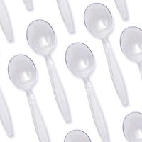 Extra Sturdy, Pro-Grade Plastic Soup Spoons 50 CT. Clear, Heavy Duty Recyclable Utensils for Soups, Stews, Chili and Gumbo. Heavyweight Round Spoon is Perfect for Restaurants, Diners and Catering