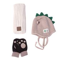 NUOBESTY 3PCS Kids Dinosaur Knitting Hat Creative Gloves Wool Hat Scarf Kids Baby Winter Warmer