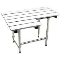 28 in. W x 21 in. D L-Shape Folding Shower Seat with Swing Down Legs and Right Hand Slatted Top