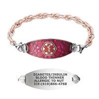 Divoti Custom Engraved Medical Alert Bracelets for Women, Stainless Steel Medical Bracelet, Medical ID Bracelet w/Free Engraving– Blooming Cherry Blossom Tag w/Inter-Mesh Rose Gold/Silver-TP Red-7.0"