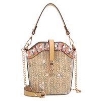 pollyhb Messenger Bag, Lady Flower Embroidered Decorative Straw Bucket Bag Burlap Square Bag Beach Bags