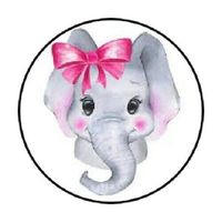 HotSaleStore Sticker Seals 48 Cute Baby Shower Girl Elephant!!! Sticker Label Envelope Seals 1.2" Round