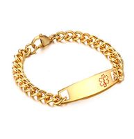 VNOX Free Engraving-Customized Stainless Steel Medical Alert ID Bracelet for Men,Gold Plated,8.5"