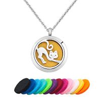 EV.YI Jewels Stretching Cat Perfume Locket Pendant Diffuser Necklace for Essential Oil Aromatherapy Jewelry for Women Men with Refill Pads