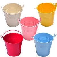 WellieSTR 25PCS (M - 5.5x7.7x9cm) Small Metal Buckets for Party Favors, Candy, Votive Candles, Trinkets, Small Plants,5 COLOR