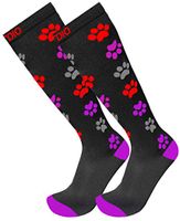 Doggy Paws Graduated 15-20mmHG Knee High Compression Socks For Men & Women, Black/Red/Purple