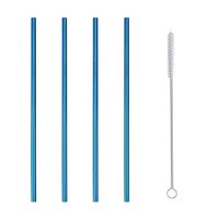 Stainless Steel Straws,4 Pcs Stainless Steel Metal Drinking Straw Reusable Straws + 1 Cleaner Brush Kit (Blue)