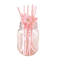 OULII 6 Pcs Creative Drinking Straws With Plum Blossom Toppers Cake Topper Paper Straws Disposable Sweet Drinking Paper Straws for Christmas Wedding Birthday Party Supplies