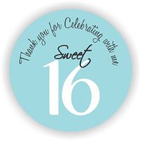 Party Favor Stickers - Sweet Sixteen Stickers - Favor Stickers - Sweet Sixteen Favor Stickers - Set of 40 Stickers (Light Blue)