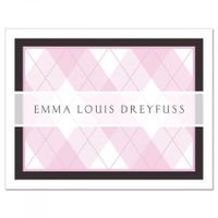 Pink and Black Argyle Personalized Note Cards with White Envelopes by Colorful Images (Set of 12)