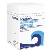 Boardwalk JSTW775S24 Jumbo Straws, 7 3/4-Inch, Plastic, Red w/White Stripe, 500/Pack, 24 PK/CT