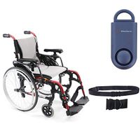 Karman S-Ergo 305 Ultra Lightweight Ergonomic Wheelchair | Adjustable Seat Height | Seat Size 16" X 17" | Frame Color Rose Red & Free 130 dB Matte Blue Safety Alarm! + Black Belt!