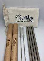 Stainless Steel Drinking Straw Set with 4 Straws, 2 Cleaners, 2 Wooden Travel Cases & 1 Pouch