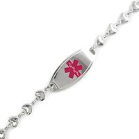 My Identity Doctor Custom Engraved Womens Medical Bracelet, Steel 6mm Heart Chain, Medium - Purple - Wrist Size 6.25 Inch