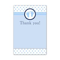 30 Blank Thank You Cards Notes Baby Boy Shower Cute Feet Stars Navy Blue + 30 White Envelopes
