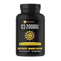 True Recovery Vitamin D3 2000iu (50mcg) Enhanced with Organic Coconut Oil - Supports Immune System Health - Natural , Vegetarian and Non-GMO - 120 Liquid Softgels