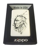 Zippo Custom Lighter - Native American Indian Chief Art Sketch White Matte
