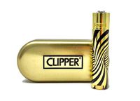 Clipper Full Metal Gold and Black Psychedelic Lighter with Case