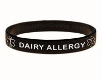 Dairy Allergy ID Bracelet Wristband - Black - 6 Inches