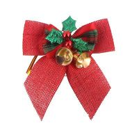 KIMTAN 12pcs Delicate Bowknot Bows with Small Bells DIY Bows Craft Christmas Tree Decoration Christmas Bow Tie (red2)