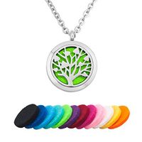 CLY Jewelry Aromatherapy Essential Oil Diffuser Necklace Stainless Steel Locket Pendant Tree of Life Fall Autumn with Refill Pads