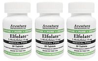 Elfolate® 15mg 3 Pack L-Methylfolate Methyl Folate Methylfolate Medical Food Supplement Doctor Recommended Professional Strength Active Pure Potent 30 Tablets