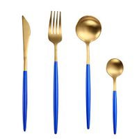 New Steel Cutlery Set Blue Gold Cutlery Kit Spoon Knife Set Forks Spoons Knives Korean Kitchen Spoon Fork Knife Set,blue gold