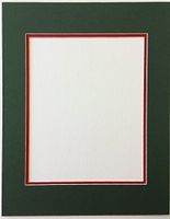 16x20 Green and Bright Red Double Picture Mat, Bevel Cut for 11x14 Picture or Photo