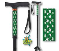 Folding Walking Cane Gel Soft Handle Footed Quad Cane Tip Adjustable White Shamrocks Irish BFunkyMobility