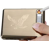 Moonwbak Cigarette Case Lighter, Metal Full Pack 20 Regular Cigarettes Box Holder USB Rechargeable Cigar Lighter Flameless Windproof with USB Cable Best for Birthday Gifts (Eagle)