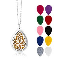Aromatherapy Diffuser Pendant, Wave Essential Oil Necklace, Locket Adjustable Chain Stainless Steel Perfume Necklace With 10Pcs Refill Pads (Teardrop-shaped)