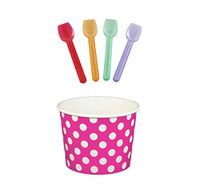 Black Cat Avenue Paper Ice Cream Cups with Spoons Combo, Polka Dot, Pink, 16 Ounce, 50 Pack
