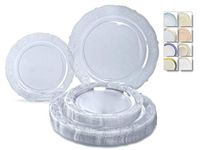 " OCCASIONS" 120 Plates Pack,(60 Guests) Vintage Wedding Party Disposable Plastic Plates Set -60 x 10.25'' Dinner + 60 x 7.5'' Salad/Dessert Plate (Portofino Clear)