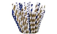 125 Navy and Gold Paper Straws - Party DIY, Mason Jars, Baby Shower, Chevron and Polka Dots