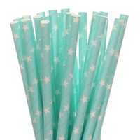 Light Blue with White Star Paper Straws (75)
