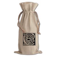 "C" Irish Celtic Monogram Letter C Cotton Canvas Wine Bag, Cotton Drawstring