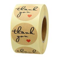 Dming 1" Inch 500pcs Thank You Stickers Natural Paper Kraft Red Love Hearts Labels